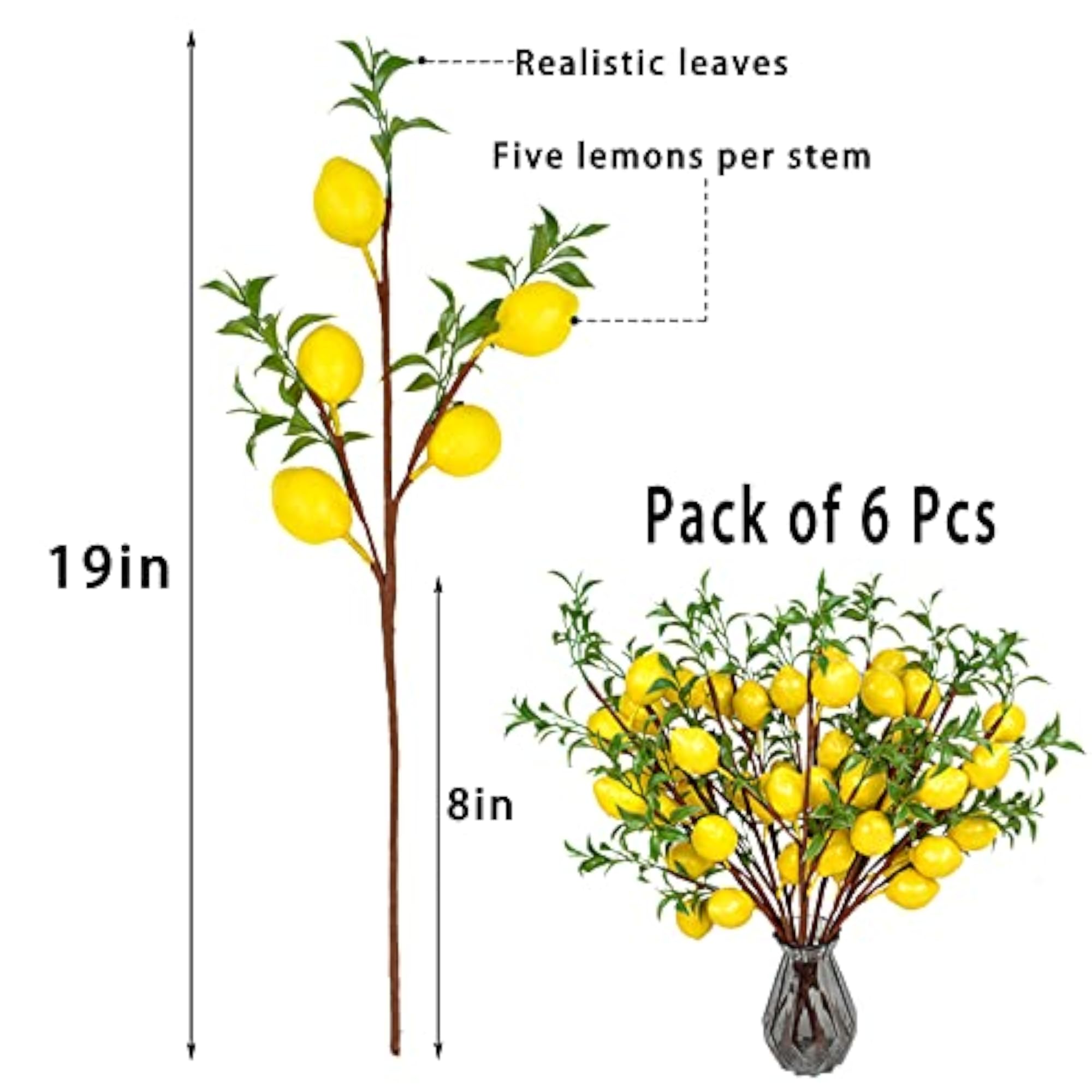 6 PCS Artificial Lemon Branches Fake Plant Picks